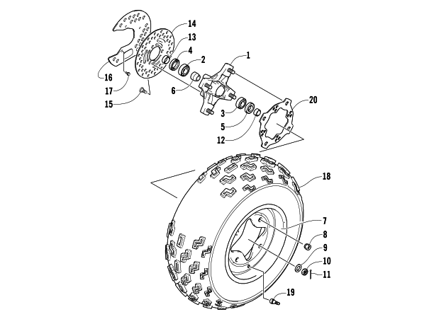 Parts Diagram for Arctic Cat 2004 400 DVX ATV FRONT WHEEL ASSEMBLY