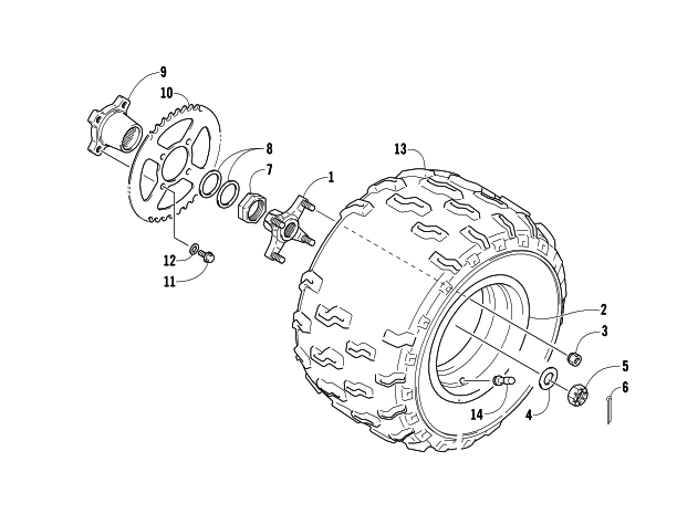 Parts Diagram for Arctic Cat 2006 400 DVX ATV LEFT REAR WHEEL ASSEMBLY