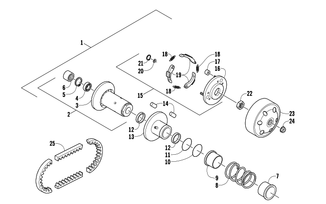 Parts Diagram for Arctic Cat 2004 90 Y-12 YOUTH 4-STROKE ATV DRIVEN CLUTCH ASSEMBLY