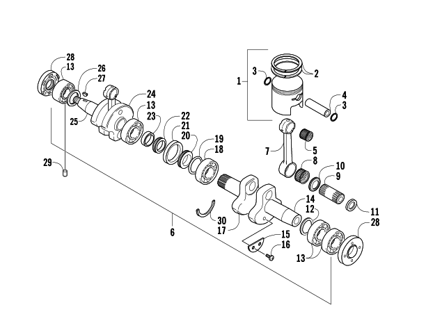 Parts Diagram for Arctic Cat 2007 PANTHER 370 SNOWMOBILE PISTON AND CRANKSHAFT