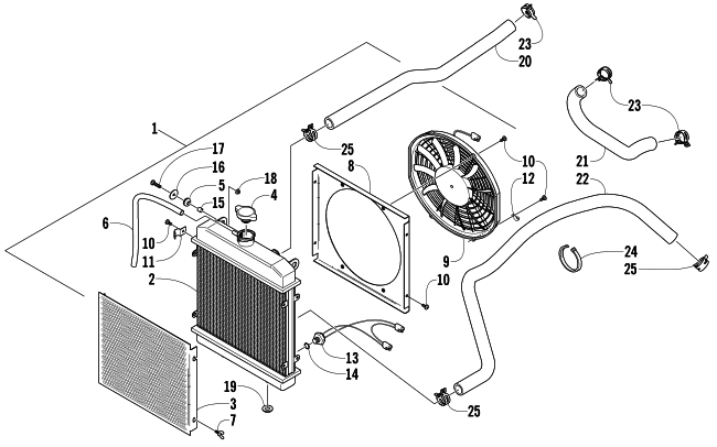 Parts Diagram for Arctic Cat 2004 500 MANUAL TRANSMISSION 4X4 FIS MRP ATV COOLING ASSEMBLY
