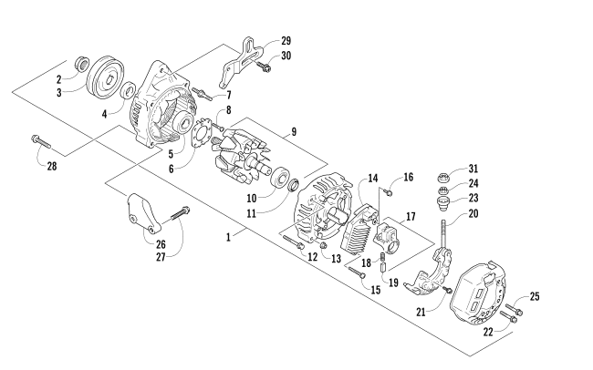 Parts Diagram for Arctic Cat 2006 BEARCAT WIDE TRACK TURBO SNOWMOBILE ALTERNATOR ASSEMBLY
