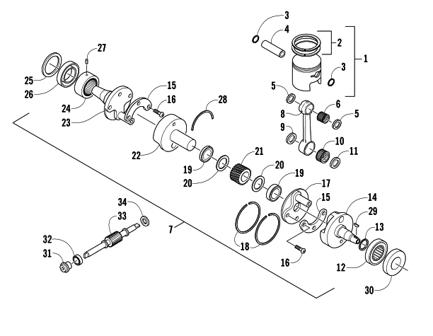 Parts Diagram for Arctic Cat 2005 SABERCAT 700 EFI EXT SNOWMOBILE PISTON AND CRANKSHAFT