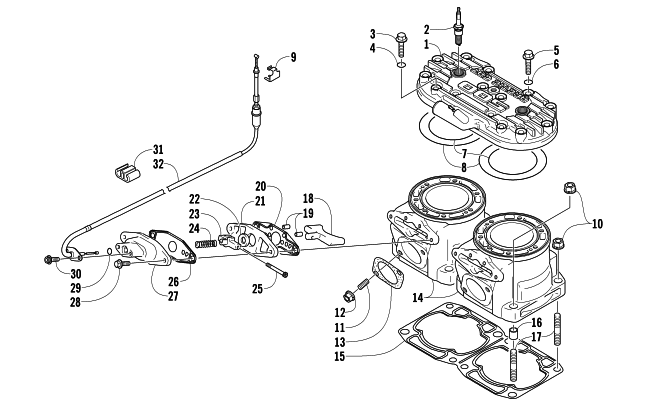 Parts Diagram for Arctic Cat 2004 FIRECAT 500 SNO PRO 1 SNOWMOBILE CYLINDER AND HEAD ASSEMBLY