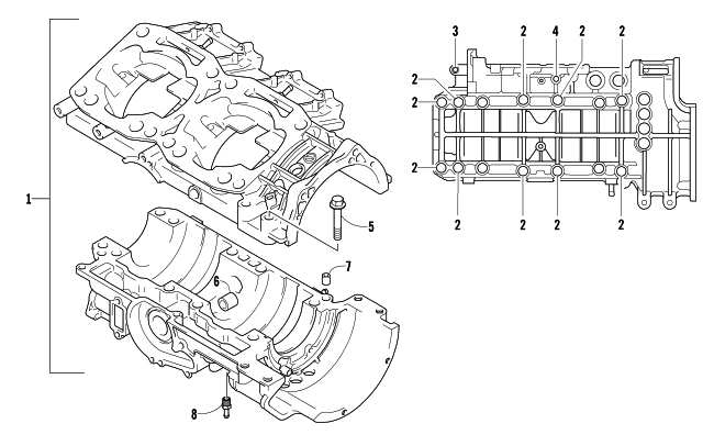 Parts Diagram for Arctic Cat 2005 FIRECAT 500 SNOWMOBILE CRANKCASE ASSEMBLY