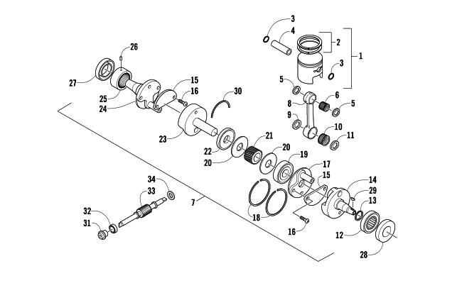 Parts Diagram for Arctic Cat 2004 SABERCAT 500 SNOWMOBILE PISTON AND CRANKSHAFT