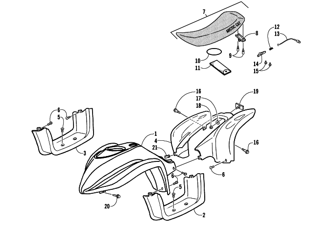Parts Diagram for Arctic Cat 2004 90 Y-12 YOUTH 4-STROKE ATV BODY AND SEAT ASSEMBLY
