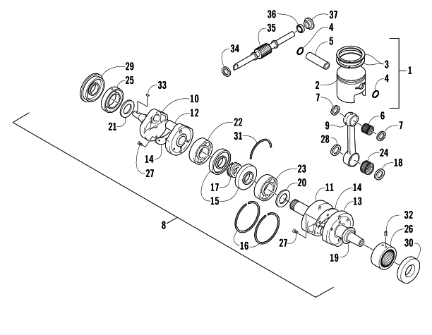 Parts Diagram for Arctic Cat 2004 MOUNTAIN CAT 900 159 SNOWMOBILE PISTON AND CRANKSHAFT