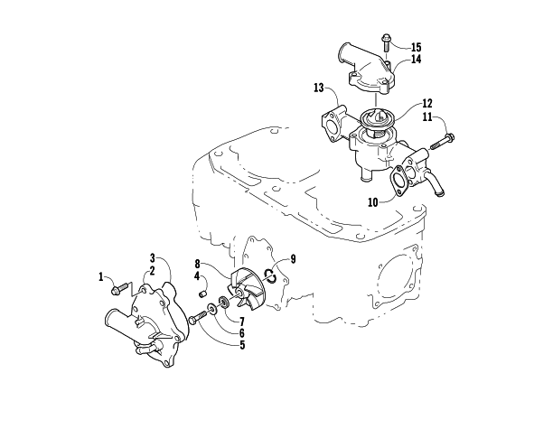 Parts Diagram for Arctic Cat 2005 ZR 900 EFI SNOWMOBILE WATER PUMP/WATER MANIFOLD ASSEMBLY