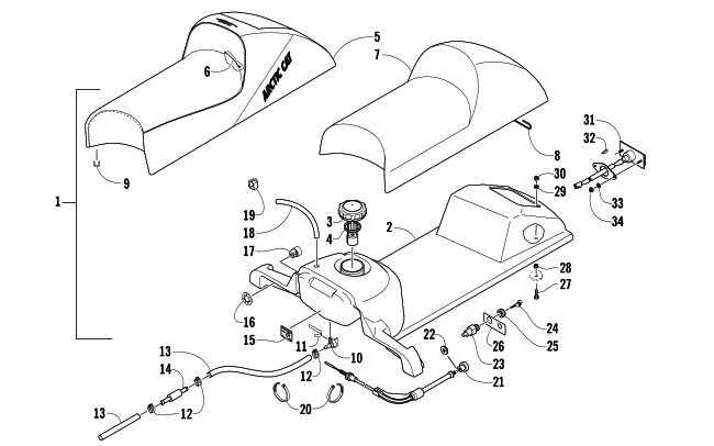 Parts Diagram for Arctic Cat 2005 ZR 120 SNOWMOBILE GAS TANK, SEAT, AND TAILLIGHT ASSEMBLY