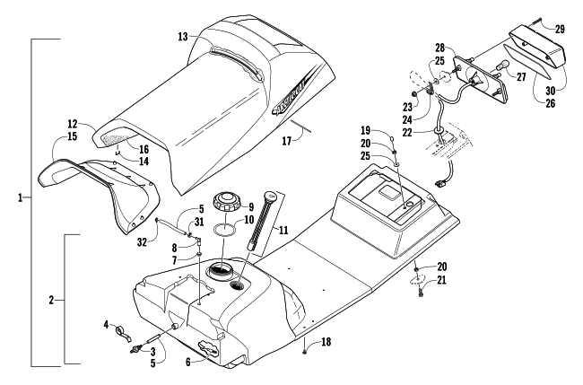 Parts Diagram for Arctic Cat 2005 Z 370 LX SNOWMOBILE GAS TANK, SEAT, AND TAILLIGHT ASSEMBLY