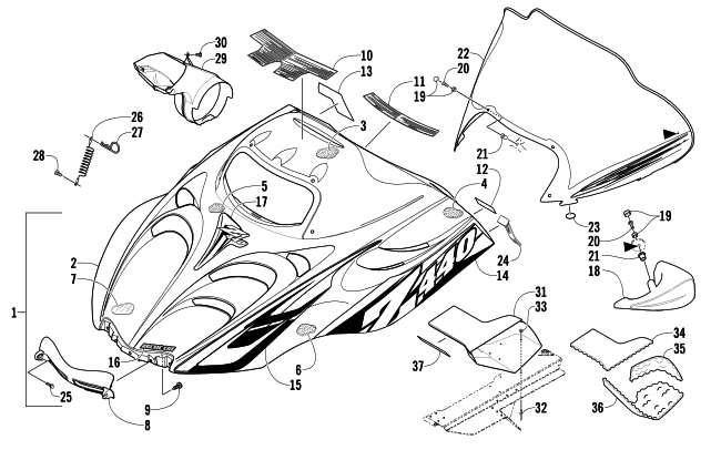 Parts Diagram for Arctic Cat 2005 Z 440 LX SNOWMOBILE HOOD AND WINDSHIELD ASSEMBLY