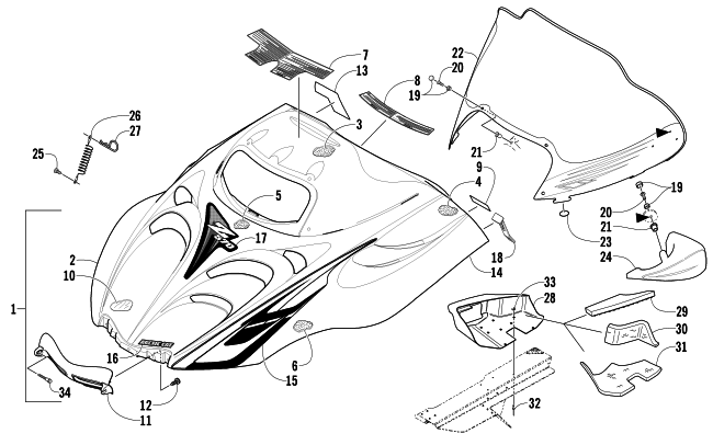 Parts Diagram for Arctic Cat 2005 Z 570 LX SNOWMOBILE HOOD AND WINDSHIELD ASSEMBLY