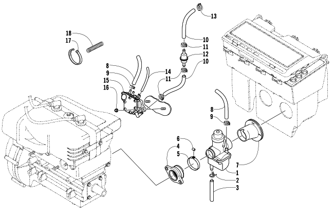 Parts Diagram for Arctic Cat 2007 BEARCAT 570 LONG TRACK SNOWMOBILE CARBURETOR AND FUEL PUMP ASSEMBLY