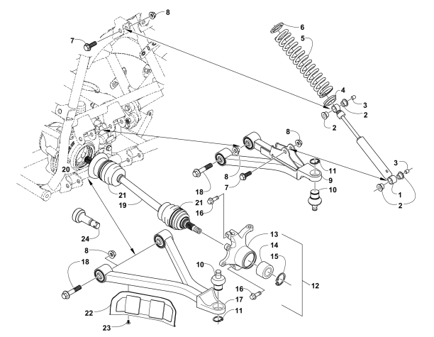 Parts Diagram for Arctic Cat 2005 250 4X4 ATV FRONT SUSPENSION ASSEMBLY