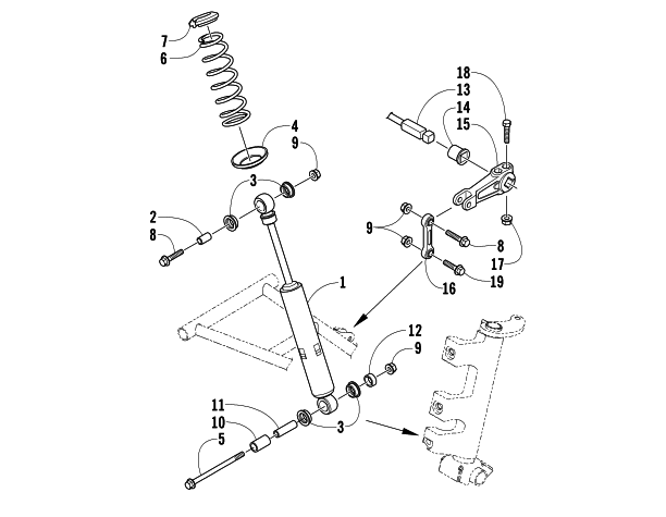 Parts Diagram for Arctic Cat 2005 PANTHER 570 SNOWMOBILE SHOCK ABSORBER AND SWAY BAR ASSEMBLY