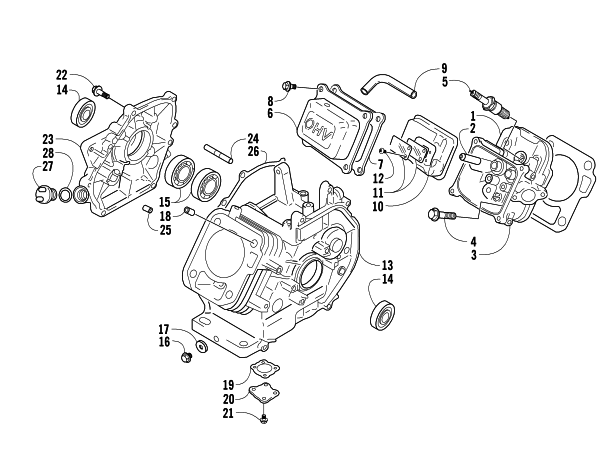 Parts Diagram for Arctic Cat 2008 AC 120 SNOWMOBILE CYLINDER AND CRANKCASE