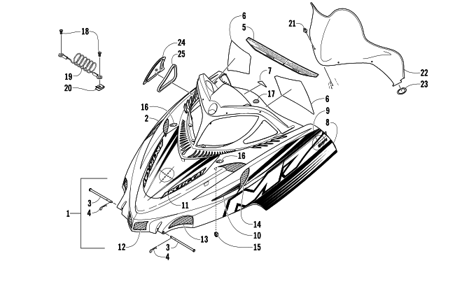 Parts Diagram for Arctic Cat 2005 M7 EFI 162 SNOWMOBILE HOOD AND WINDSHIELD ASSEMBLY