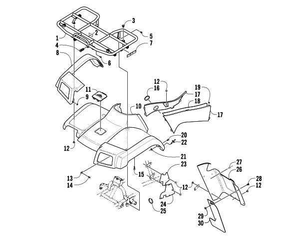 Parts Diagram for Arctic Cat 2005 400 AUTOMATIC TRANSMISSION 4X4 FIS ATV FRONT BODY PANEL ASSEMBLY