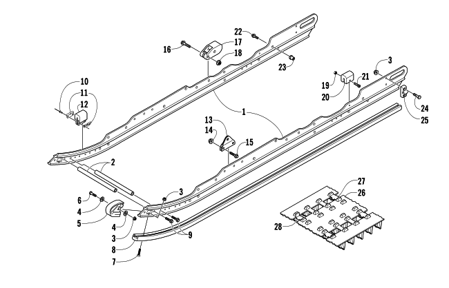 Parts Diagram for Arctic Cat 2008 BEARCAT 570 LONG TRACK SNOWMOBILE SLIDE RAIL AND TRACK ASSEMBLY