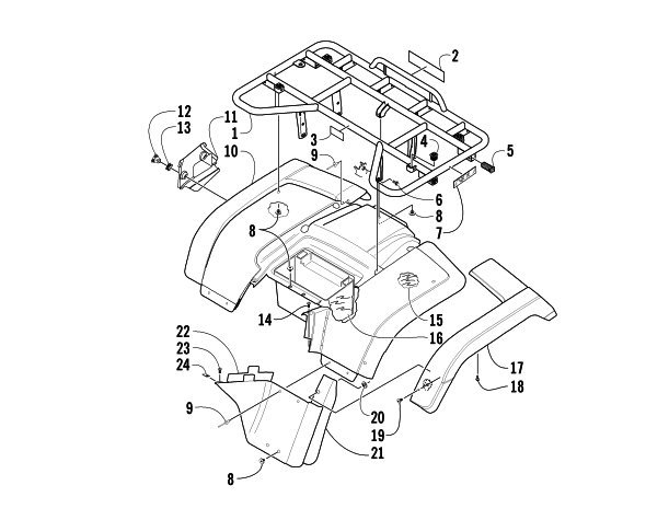 Parts Diagram for Arctic Cat 2005 400 AUTOMATIC TRANSMISSION 4X4 FIS ATV REAR BODY PANEL ASSEMBLY