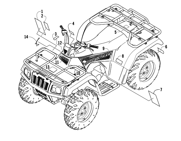 Parts Diagram for Arctic Cat 2005 400 AUTOMATIC TRANSMISSION 4X4 FIS ATV DECALS