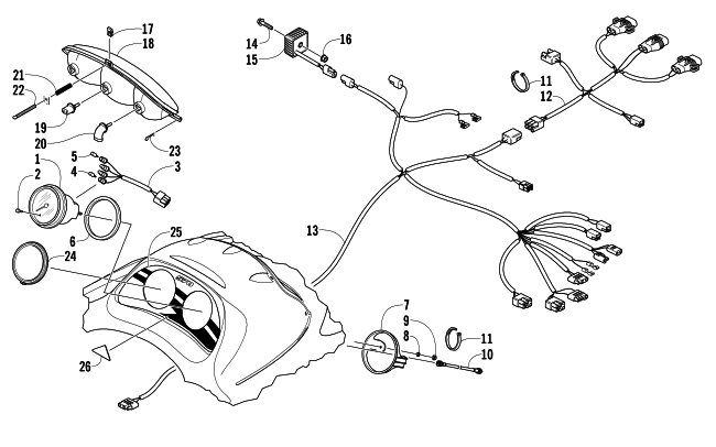 Parts Diagram for Arctic Cat 2005 BEARCAT 570 SNOWMOBILE HEADLIGHT, INSTRUMENTS, AND WIRING ASSEMBLIES