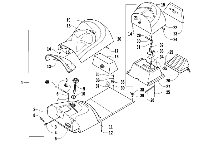 Parts Diagram for Arctic Cat 2006 BEARCAT 570 LONG TRACK SNOWMOBILE GAS TANK AND SEAT ASSEMBLY