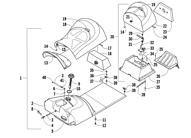 Parts Diagram for Arctic Cat 2008 BEARCAT 570 LONG TRACK SNOWMOBILE GAS TANK AND SEAT ASSEMBLY