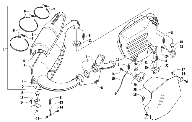 Parts Diagram for Arctic Cat 2005 BEARCAT 570 SNOWMOBILE EXHAUST ASSEMBLY