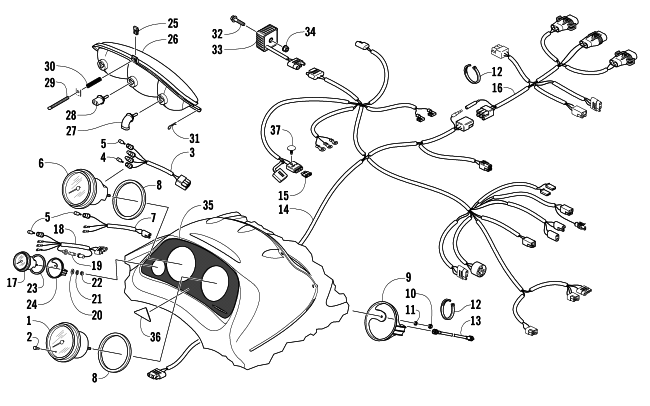 Parts Diagram for Arctic Cat 2005 PANTERA 550 (S2005PTCCAUSB) SNOWMOBILE HEADLIGHT, INSTRUMENTS, AND WIRING ASSEMBLIES