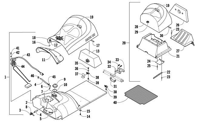 Parts Diagram for Arctic Cat 2005 PANTERA 550 (S2005PTCCAUSB) SNOWMOBILE GAS TANK AND SEAT ASSEMBLY