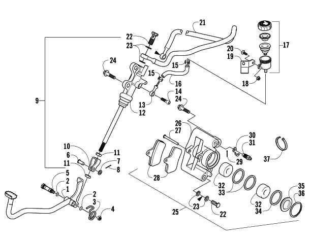 Parts Diagram for Arctic Cat 2005 400 AUTOMATIC TRANSMISSION 4X4 FIS LE GM ATV AUXILIARY BRAKE ASSEMBLY