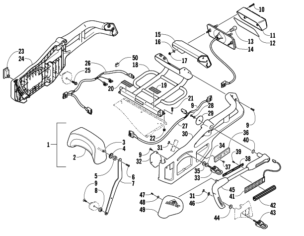 Parts Diagram for Arctic Cat 2005 T660 TOURING SNOWMOBILE BACKREST AND TAILLIGHT ASSEMBLY