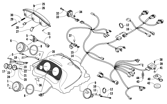 Parts Diagram for Arctic Cat 2005 PANTERA 600 EFI SNOWMOBILE HEADLIGHT, INSTRUMENTS, AND WIRING ASSEMBLIES