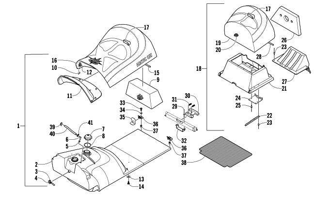 Parts Diagram for Arctic Cat 2005 PANTERA 600 EFI SNOWMOBILE GAS TANK AND SEAT ASSEMBLY