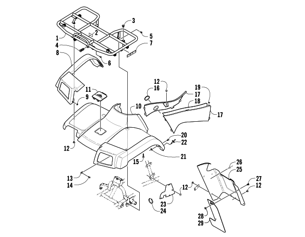 Parts Diagram for Arctic Cat 2005 400 MANUAL TRANSMISSION 4X4 FIS ATV FRONT BODY PANEL ASSEMBLY