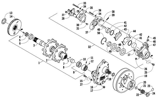 Parts Diagram for Arctic Cat 2005 ZR 900 SNO PRO SNOWMOBILE DRIVE TRAIN AND BRAKE ASSEMBLIES