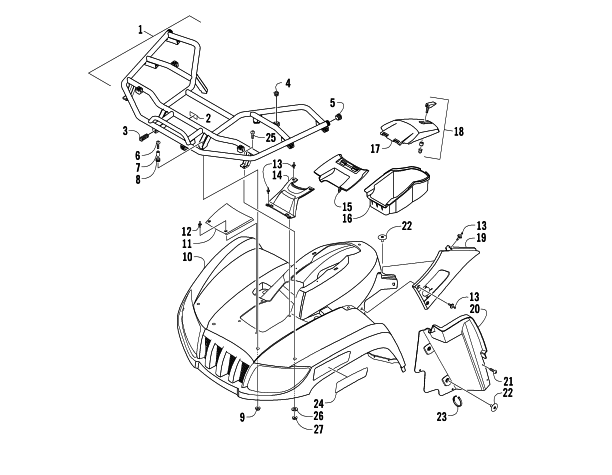 Parts Diagram for Arctic Cat 2006 400 AUTOMATIC TRANSMISSION 4X4 TBX ATV FRONT BODY PANEL ASSEMBLY