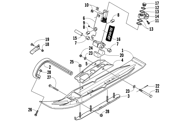 Parts Diagram for Arctic Cat 2005 SABERCAT 500 LX SNOWMOBILE SKI AND SPINDLE ASSEMBLY