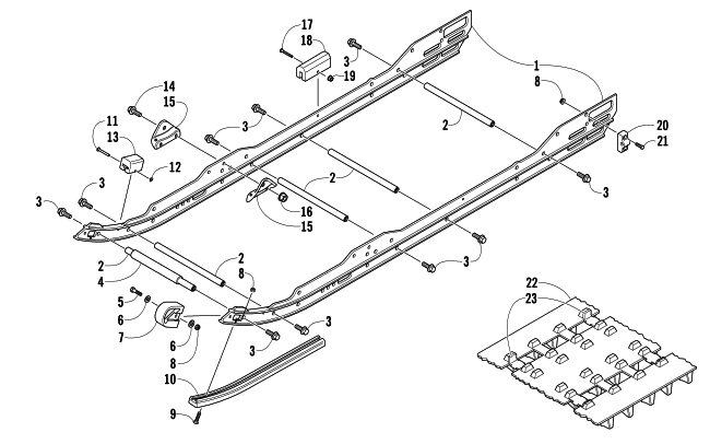 Parts Diagram for Arctic Cat 2005 FIRECAT 600 EFI EXT SNOWMOBILE SLIDE RAIL AND TRACK ASSEMBLY