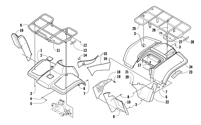Parts Diagram for Arctic Cat 2005 250 2X4 ATV BODY PANEL ASSEMBLY