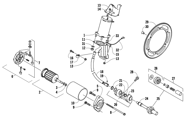 Parts Diagram for Arctic Cat 2005 SABERCAT 500 LX SNOWMOBILE FLEX-DRIVE STARTER MOTOR ASSEMBLY