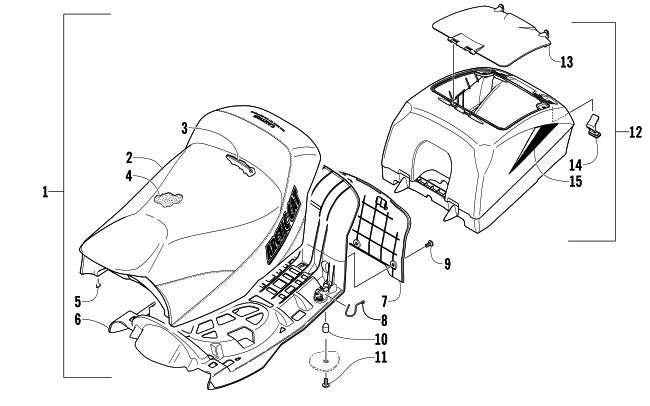Parts Diagram for Arctic Cat 2005 SABERCAT 600 EFI EXT SNOWMOBILE SEAT AND STORAGE BOX ASSEMBLY