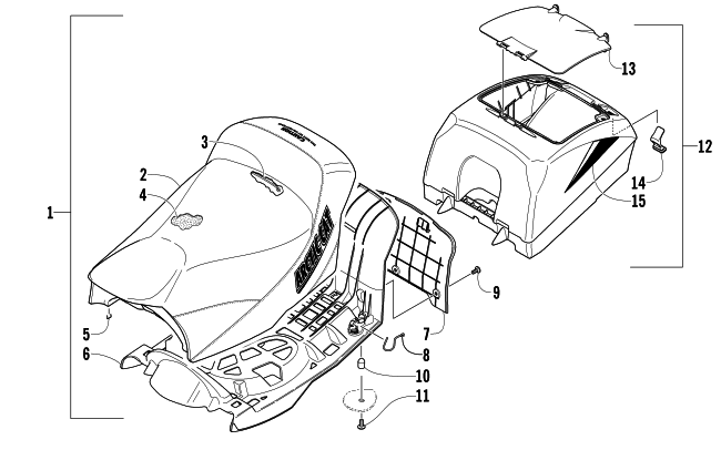 Parts Diagram for Arctic Cat 2005 SABERCAT 700 EFI SNOWMOBILE SEAT AND STORAGE BOX ASSEMBLY