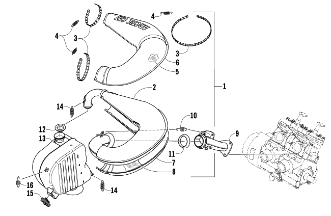 Parts Diagram for Arctic Cat 2005 FIRECAT 600 EFI SNO PRO SNOWMOBILE EXHAUST ASSEMBLY