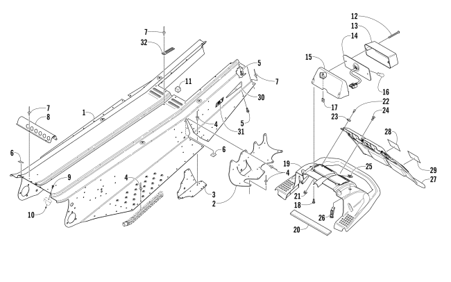 Parts Diagram for Arctic Cat 2005 SABERCAT 700 EFI SNOWMOBILE TUNNEL, REAR BUMPER, AND TAILLIGHT ASSEMBLY