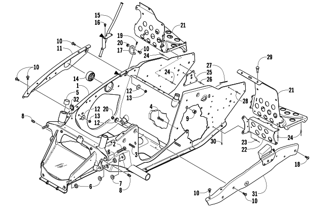 Parts Diagram for Arctic Cat 2005 FIRECAT 500 SNOWMOBILE FRONT FRAME AND FOOTREST ASSEMBLY