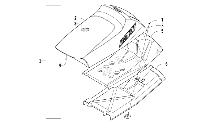 Parts Diagram for Arctic Cat 2005 FIRECAT 600 EFI EXT SNOWMOBILE SEAT ASSEMBLY