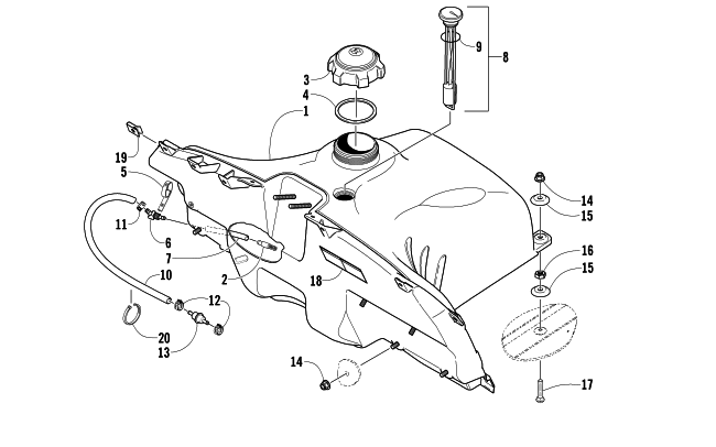 Parts Diagram for Arctic Cat 2005 SABERCAT 500 SNOWMOBILE GAS TANK ASSEMBLY